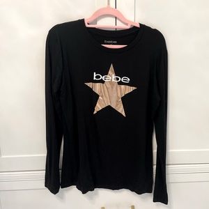 Bebe Black Long Sleeve Star Top
